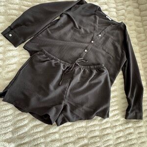Ekouaer Black 2-Piece Lounge Set Button Top & Shorts XL